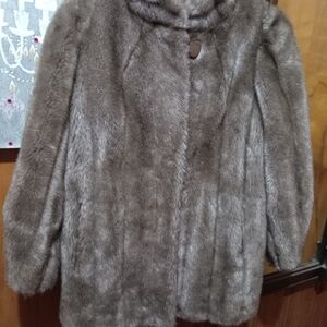 Elegant Faux Mink Fur Coat - Gray Size M